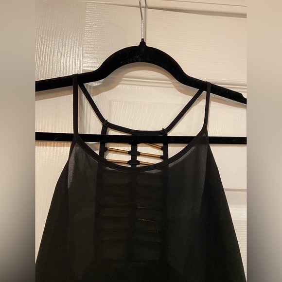 MINE Size S Black Flowy Racerback Spaghetti Strap Tank Top Open Gold Beaded Back - Picture 5 of 9